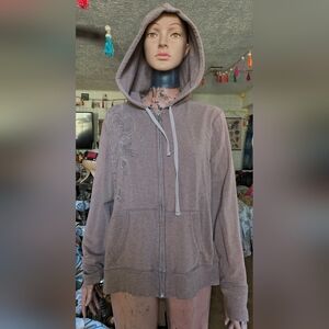 Sonoma Taupe Hooded Zip Sweatshirt with Swirly Design